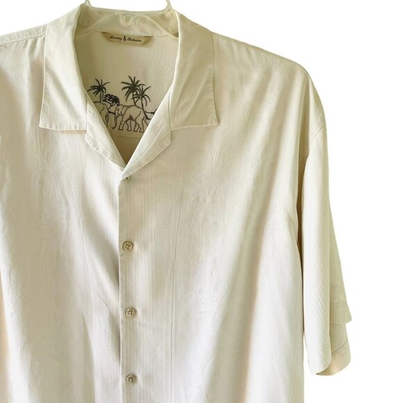 Tommy Bahama XL 100% Silk Button-Up Shirt Ivory Short Sleeve Cruise Wear - Picture 1 of 10